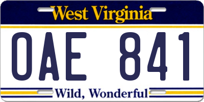 WV license plate OAE841
