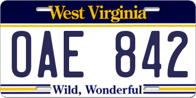 WV license plate OAE842