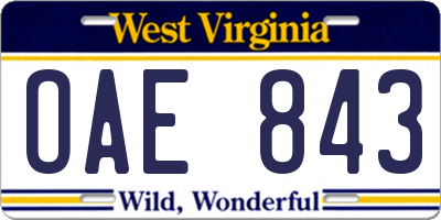 WV license plate OAE843