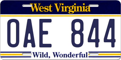 WV license plate OAE844