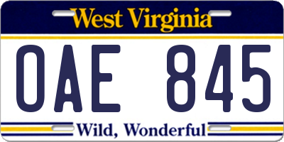 WV license plate OAE845