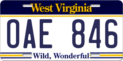 WV license plate OAE846
