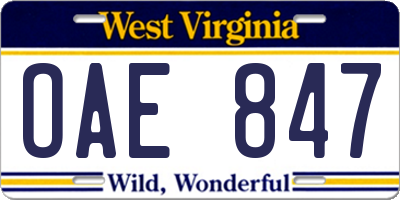 WV license plate OAE847