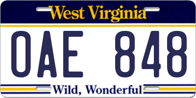 WV license plate OAE848
