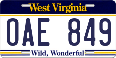 WV license plate OAE849