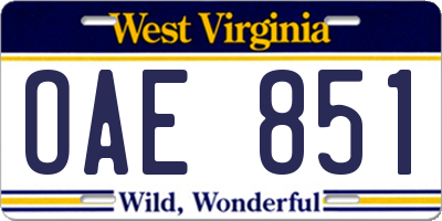 WV license plate OAE851