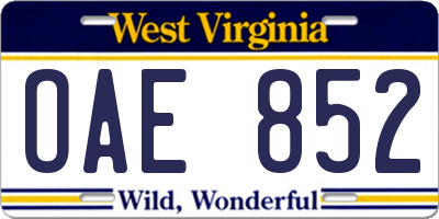 WV license plate OAE852