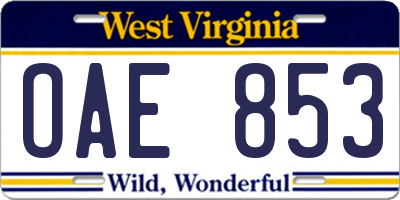 WV license plate OAE853