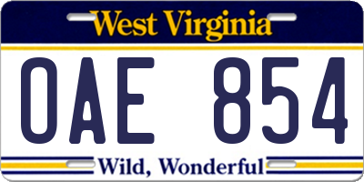 WV license plate OAE854