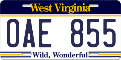 WV license plate OAE855