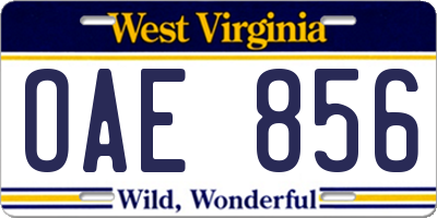 WV license plate OAE856