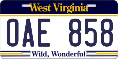 WV license plate OAE858