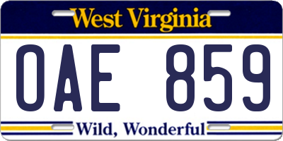 WV license plate OAE859