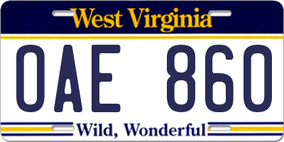 WV license plate OAE860
