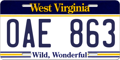 WV license plate OAE863