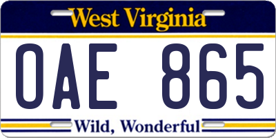 WV license plate OAE865