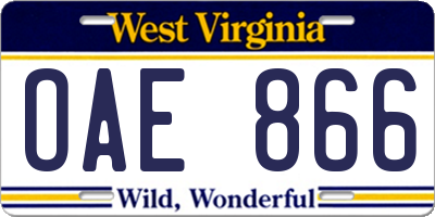 WV license plate OAE866