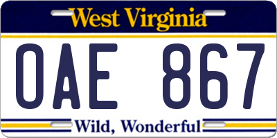 WV license plate OAE867