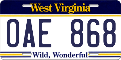 WV license plate OAE868