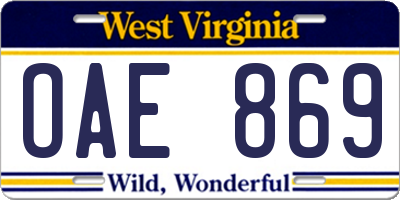 WV license plate OAE869