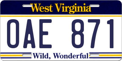 WV license plate OAE871
