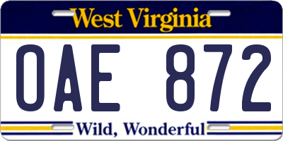 WV license plate OAE872