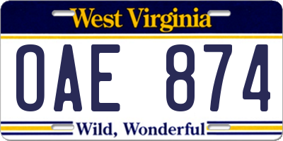 WV license plate OAE874