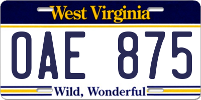 WV license plate OAE875