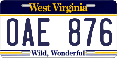 WV license plate OAE876