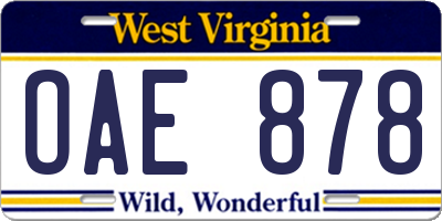 WV license plate OAE878