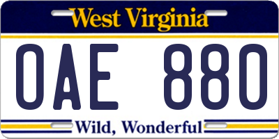 WV license plate OAE880