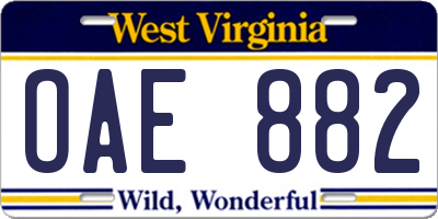 WV license plate OAE882