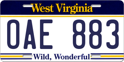 WV license plate OAE883
