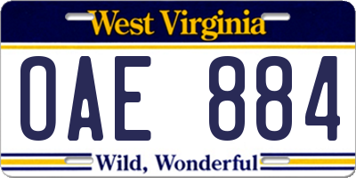 WV license plate OAE884