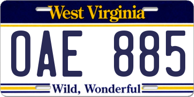 WV license plate OAE885