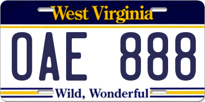 WV license plate OAE888