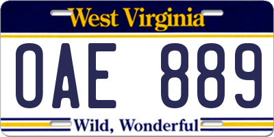 WV license plate OAE889