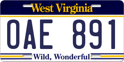 WV license plate OAE891