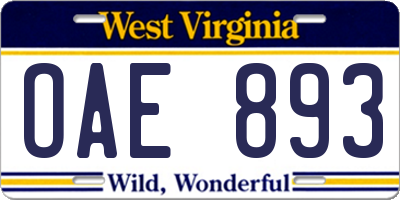 WV license plate OAE893