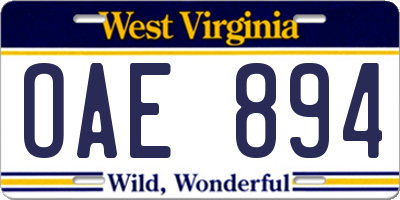 WV license plate OAE894