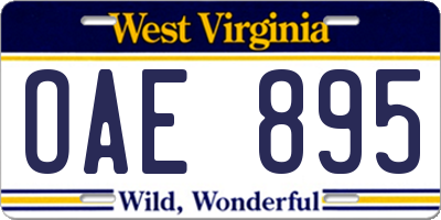 WV license plate OAE895