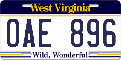 WV license plate OAE896