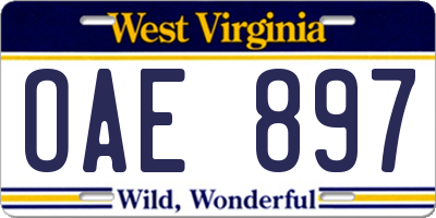 WV license plate OAE897