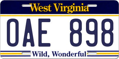 WV license plate OAE898