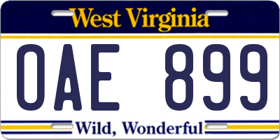 WV license plate OAE899