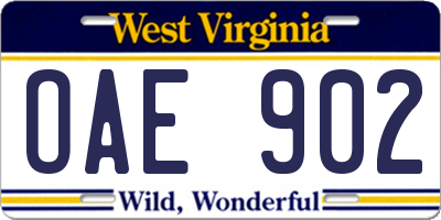 WV license plate OAE902