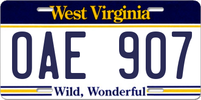 WV license plate OAE907