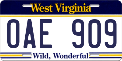 WV license plate OAE909