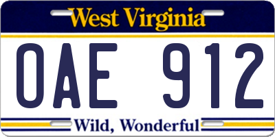 WV license plate OAE912