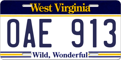 WV license plate OAE913